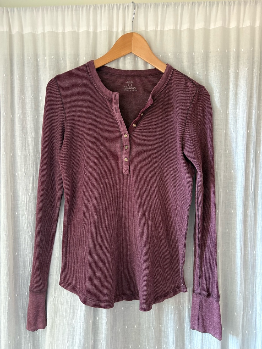 aerie Long-Sleeve Henley Thermal Top in Plum